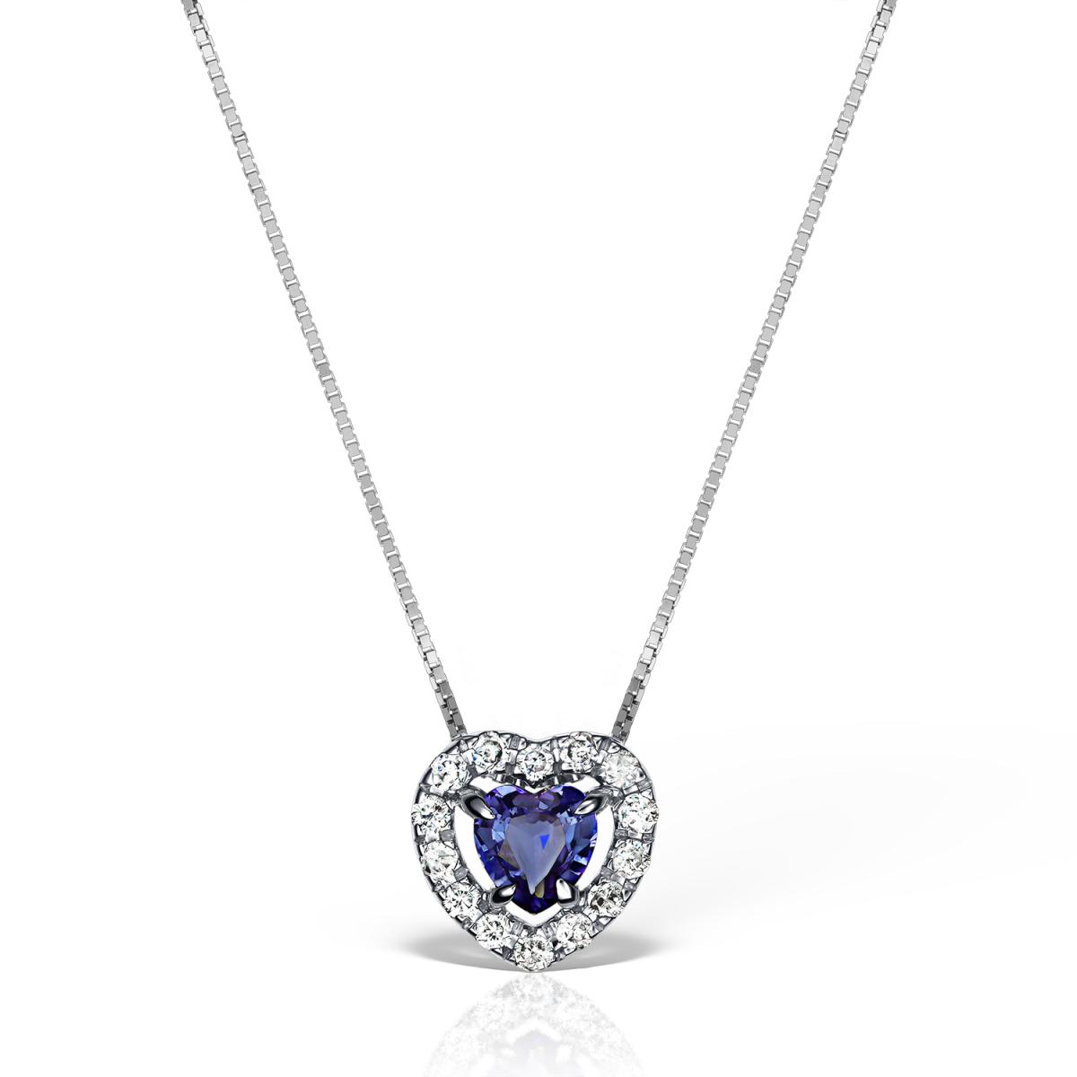Coliere - Lant cu pandantiv Coscia cu safir si diamante, din aur alb de 18K, cellini.ro