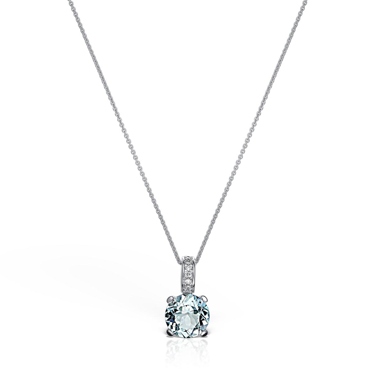 Coliere - Lant cu pandantiv Maria Granacci cu topaz si diamante, din aur alb de 18K, cellini.ro