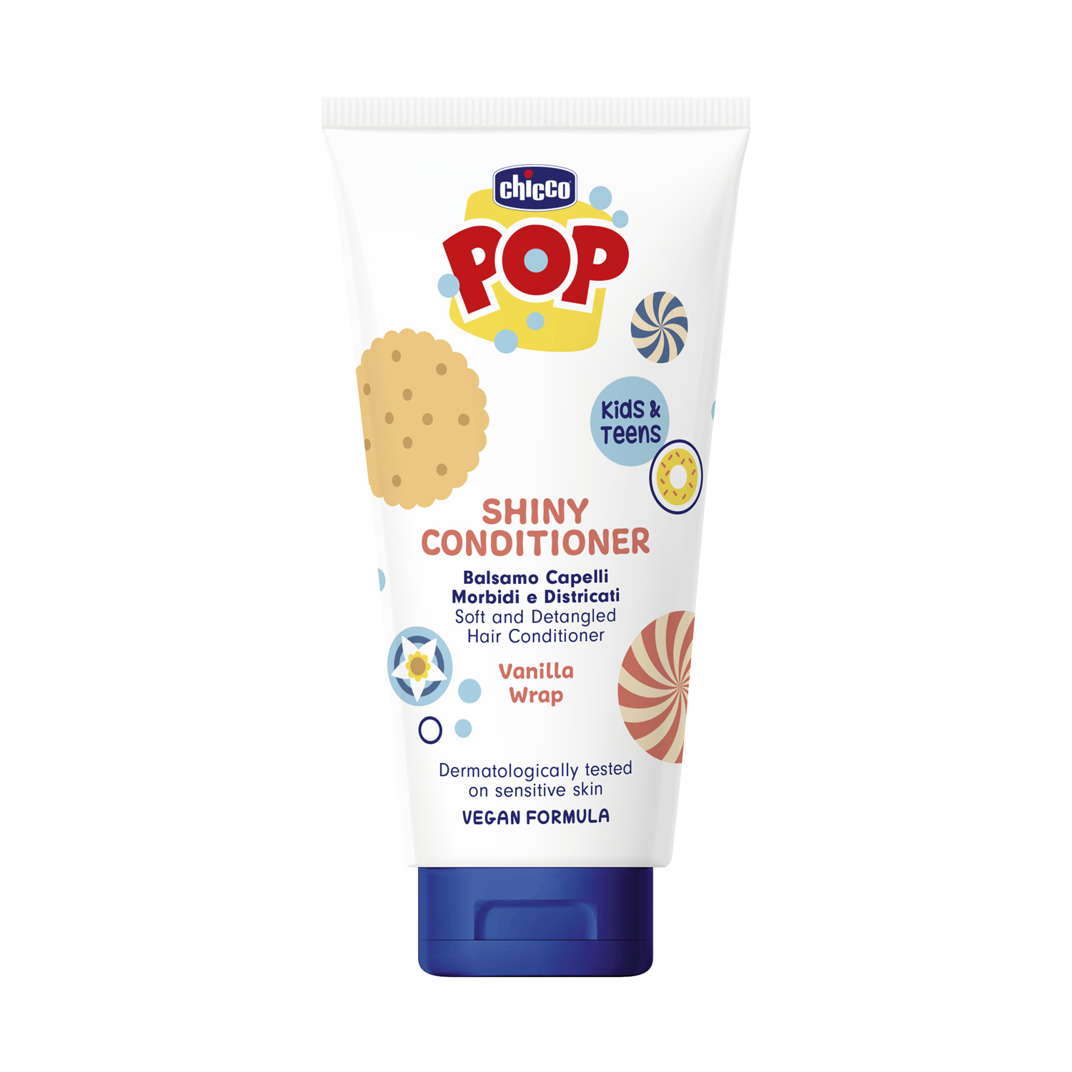 Balsam pentru un par stralucitor, Chicco POP cu aroma de prajitura cu vanilie, formula vegana, pentru copii si adolescenti, 150 ml