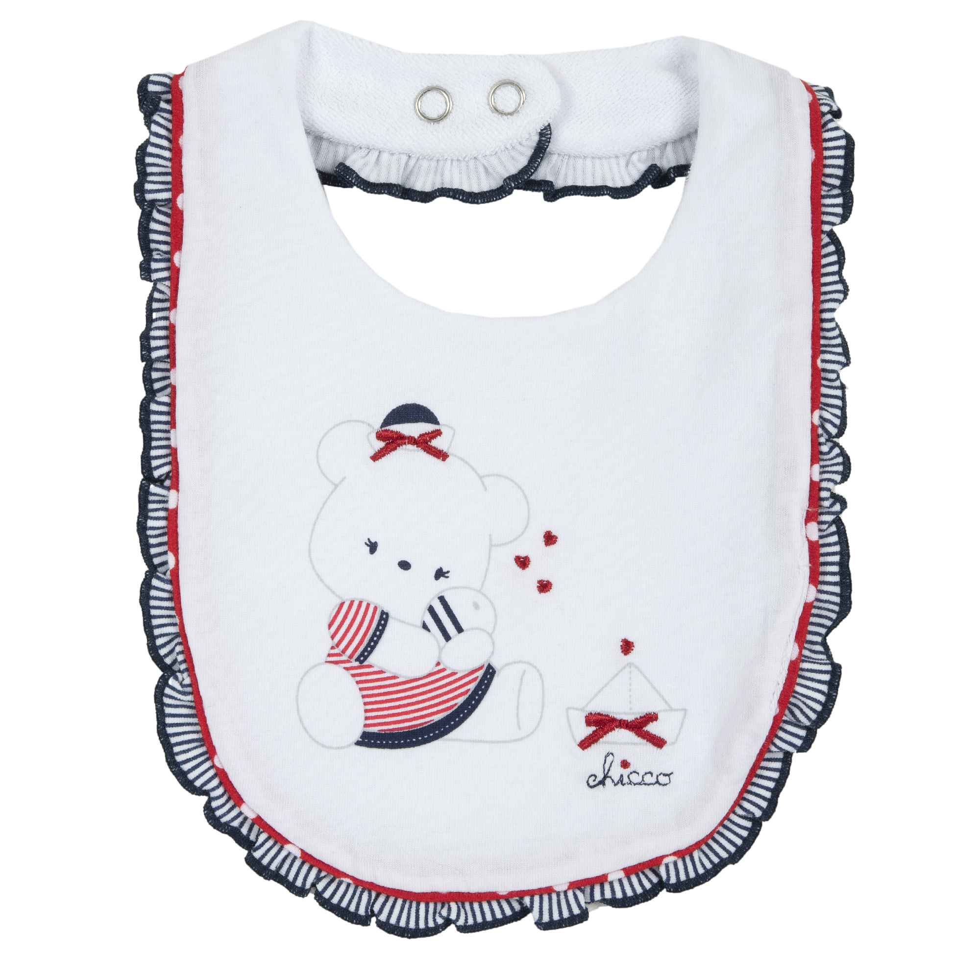 Baveta copii chicco, alb cu bleumarin, 32741