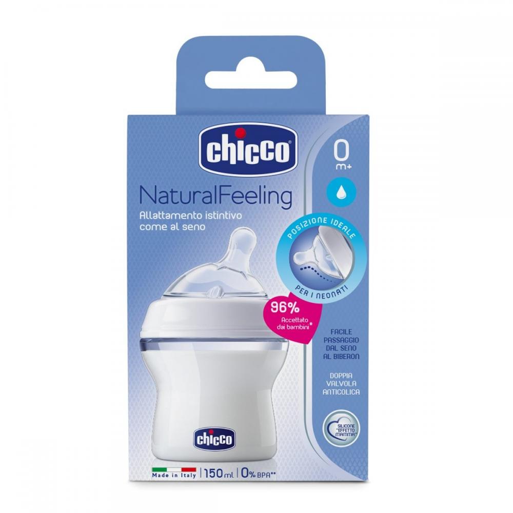 Biberon Chicco Natural Feeling, 150ml, t.s., flux normal, 0luni+, 0%BPA CHICCO