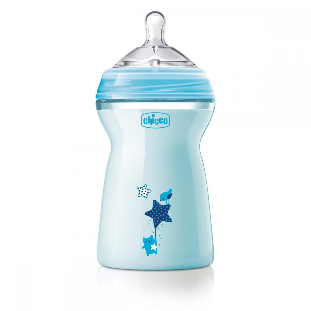 Biberon chicco natural feeling, bleu, 330ml, t.s., 6luni+, 0%bpa
