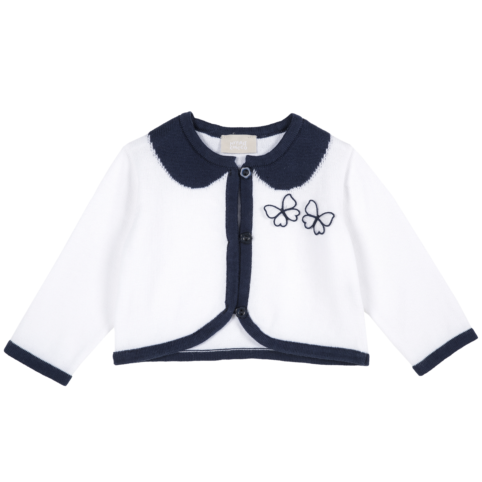 Cardigan copii Chicco, tricotat, alb cu bleumarin, 96803