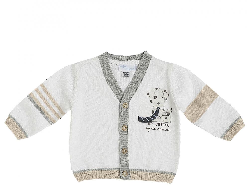 Cardigan Chicco, alb cu maro/gi, 96117