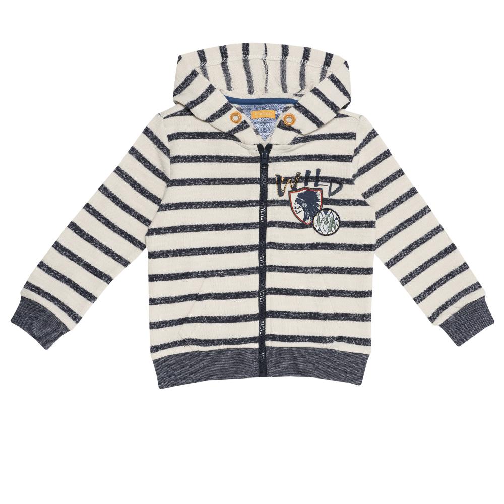 Cardigan pentru copii, Chicco, cu gluga, alb cu dungi, 96372