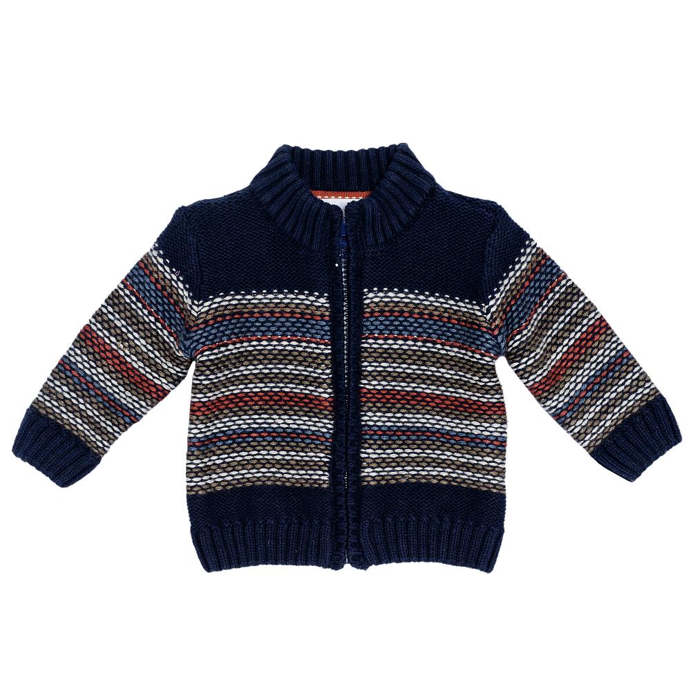 Cardigan tricotat Chicco, albastru cu dungi, amestec lana, 96255