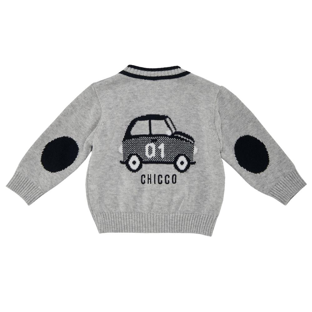 Cardigan tricotat copii chicco, baieti, gri cu bleumarin