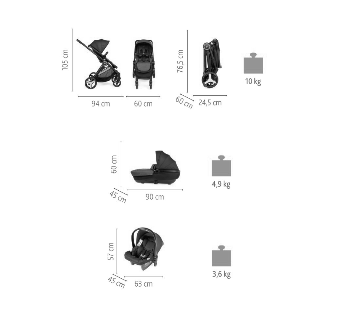 Carucior 3 in 1 Chicco Trio Best Friend Comfort, Stone (Gri), 0luni+