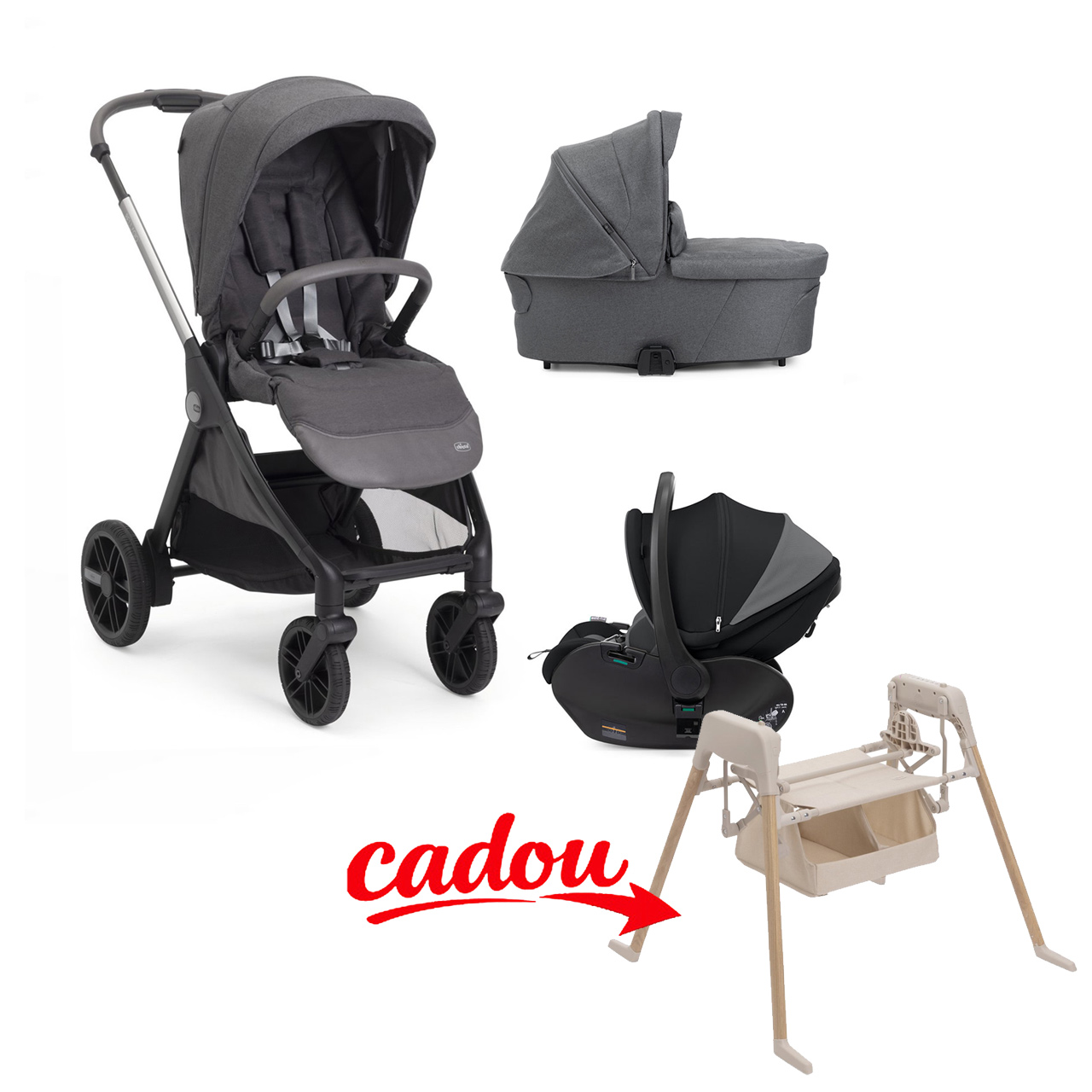 Carucior copii 3 in 1 Chicco Bellagio 2, Black Satin (negru), First Seat Recline, 0luni+