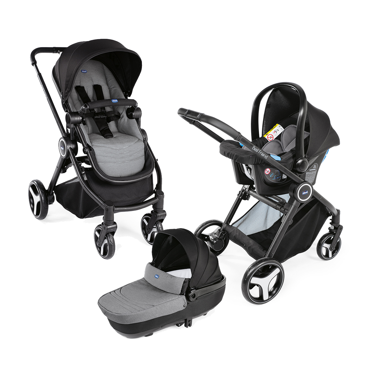 Carucior copii 3 in 1 Chicco Best Friend+ Comfort, Stone (Gri), 0luni+