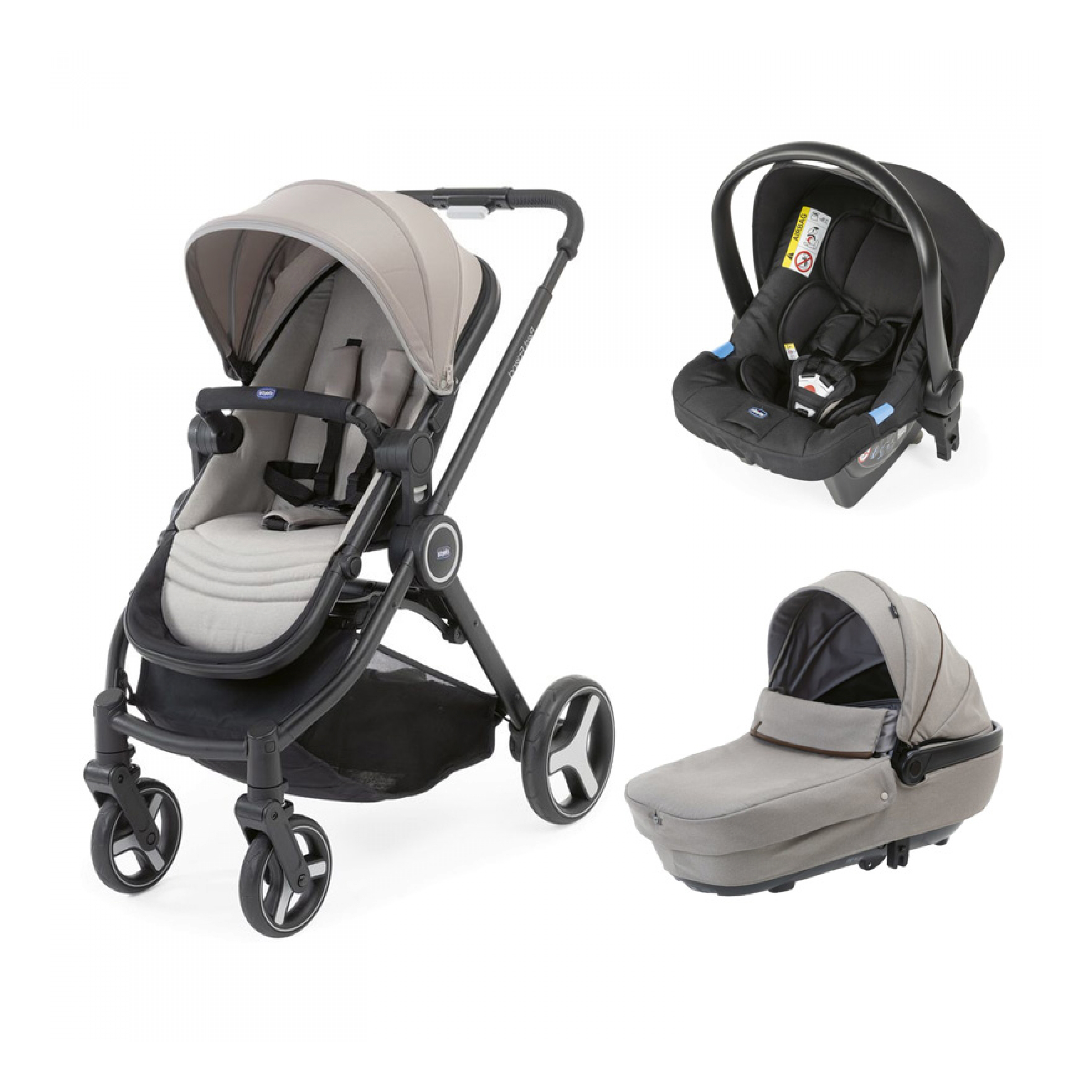 Carucior copii 3 in 1 Chicco Trio Best Friend Plus Comfort, DesertTaupe (Bej), 0luni+