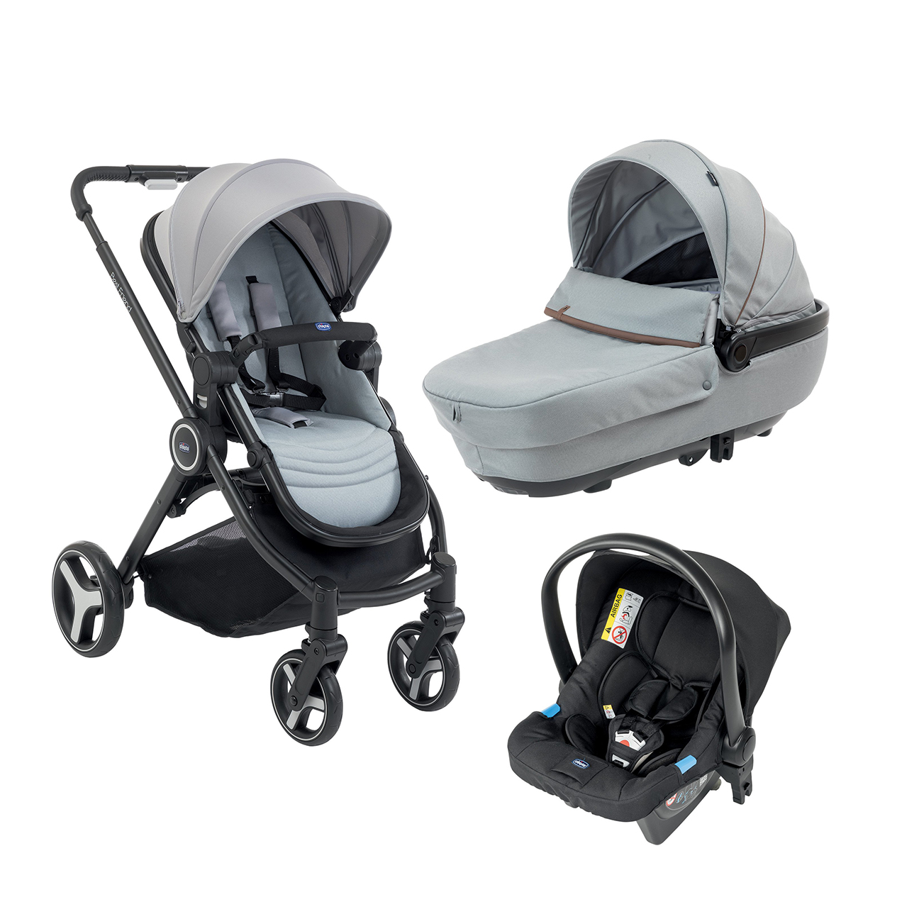 Carucior copii 3 in 1 Chicco Trio Best Friend Plus Comfort, SilverLeaf (Gri), 0luni+
