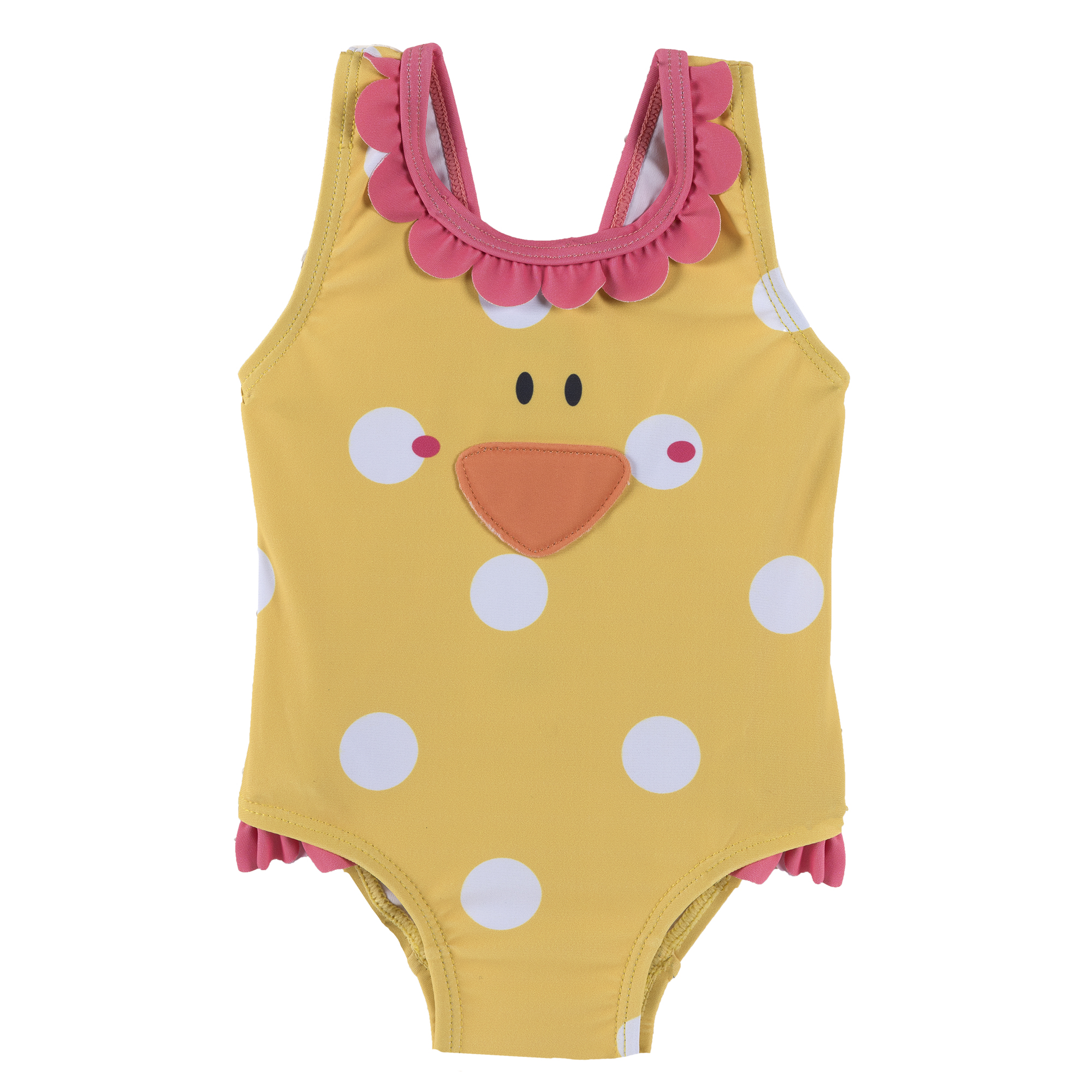 Costum baie intreg fete chicco, alb cu galben, 92992