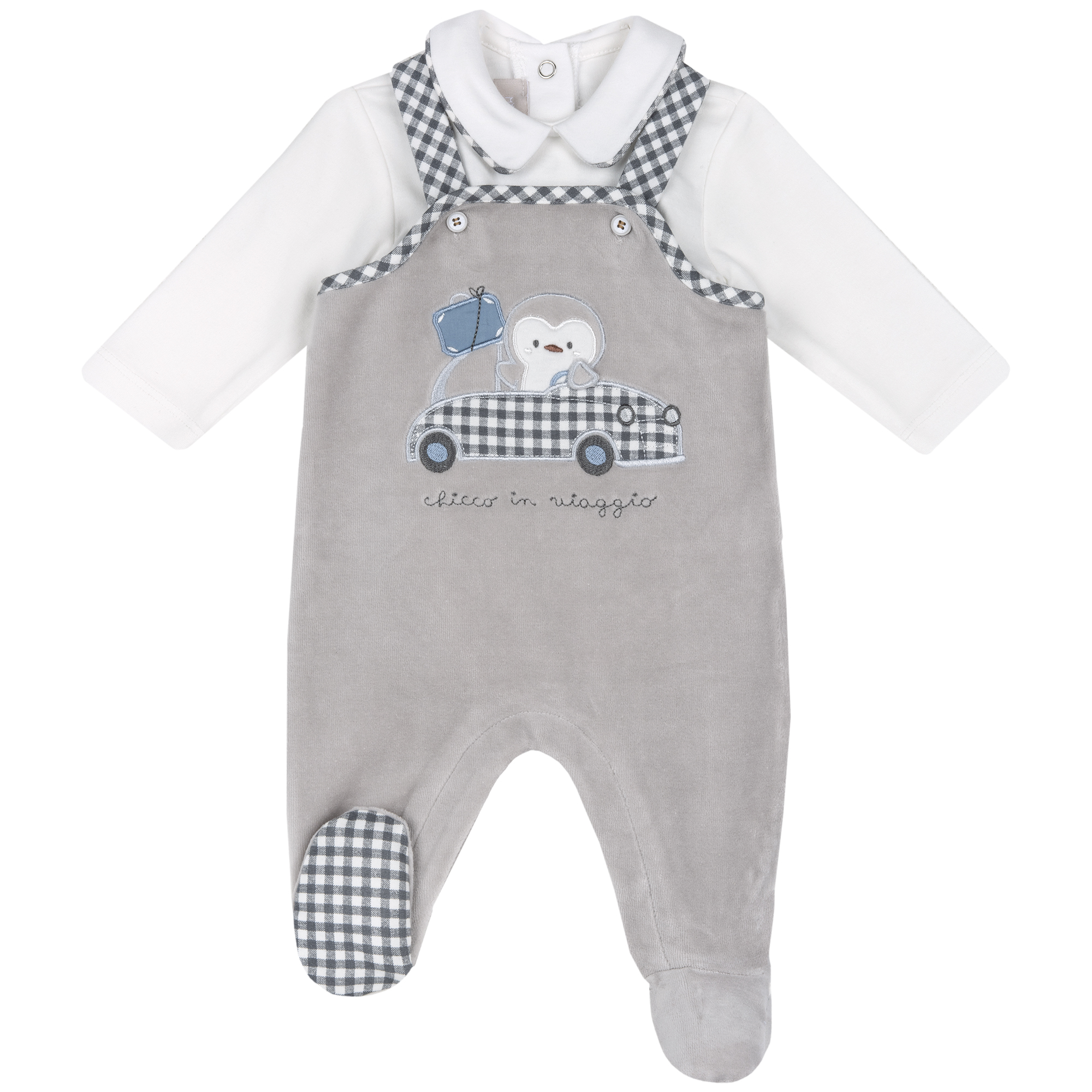 Costum bebe Chicco, salopeta si body, gri deschis, 00715-63MFCI