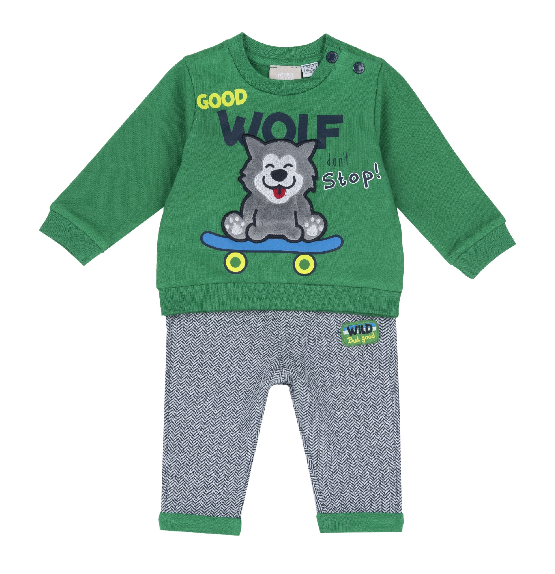 Costum bebe Chicco, tricou si pantaloni, verde, 00740-63MFCO 00740-63MFCO imagine noua responsabilitatesociala.ro