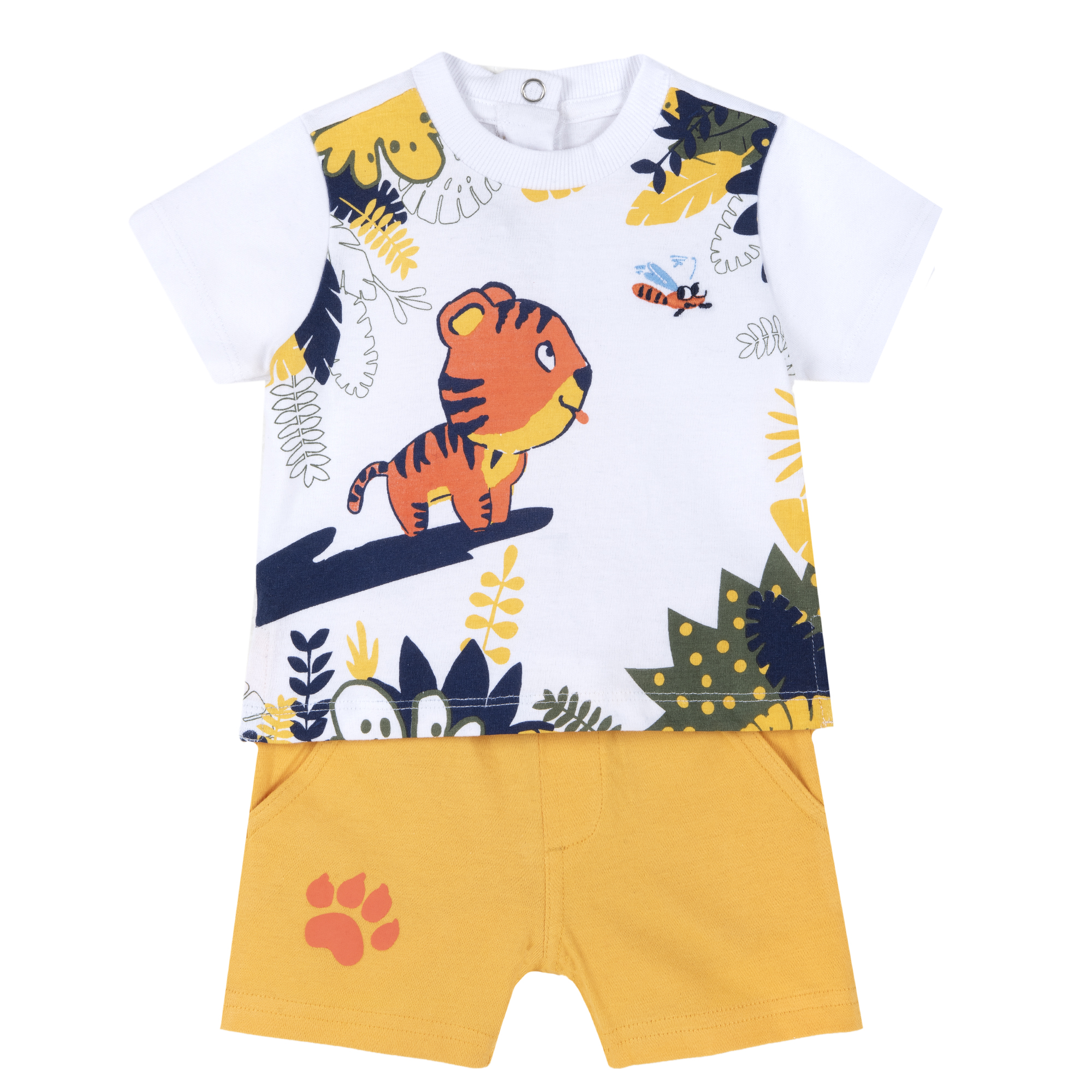 Costum copii Chicco, tricou si pantalonasi, galben cu model, 76633 Chicco imagine noua responsabilitatesociala.ro