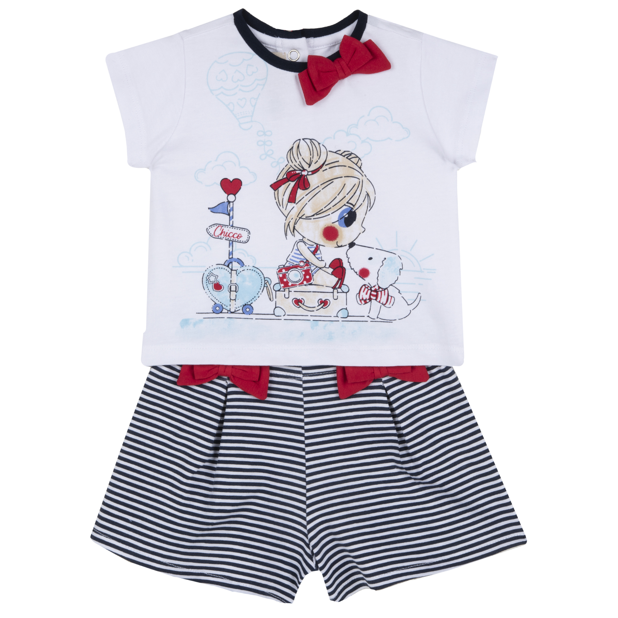Costum copii chicco, tricou si pantaloni, alb, 77494
