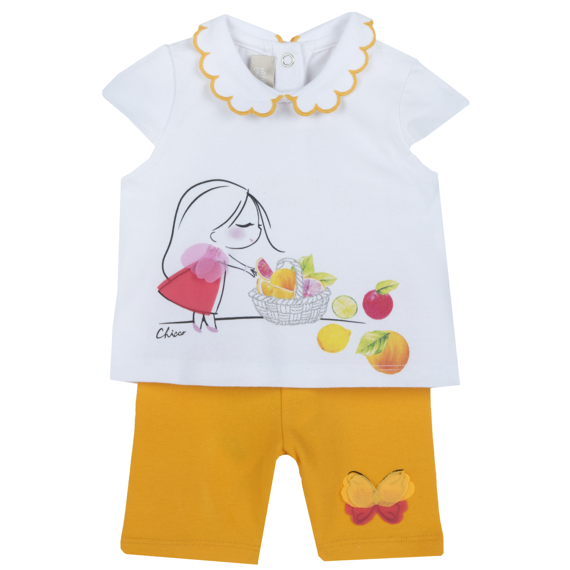 Costum copii Chicco, tricou si pantaloni, alb, 77636