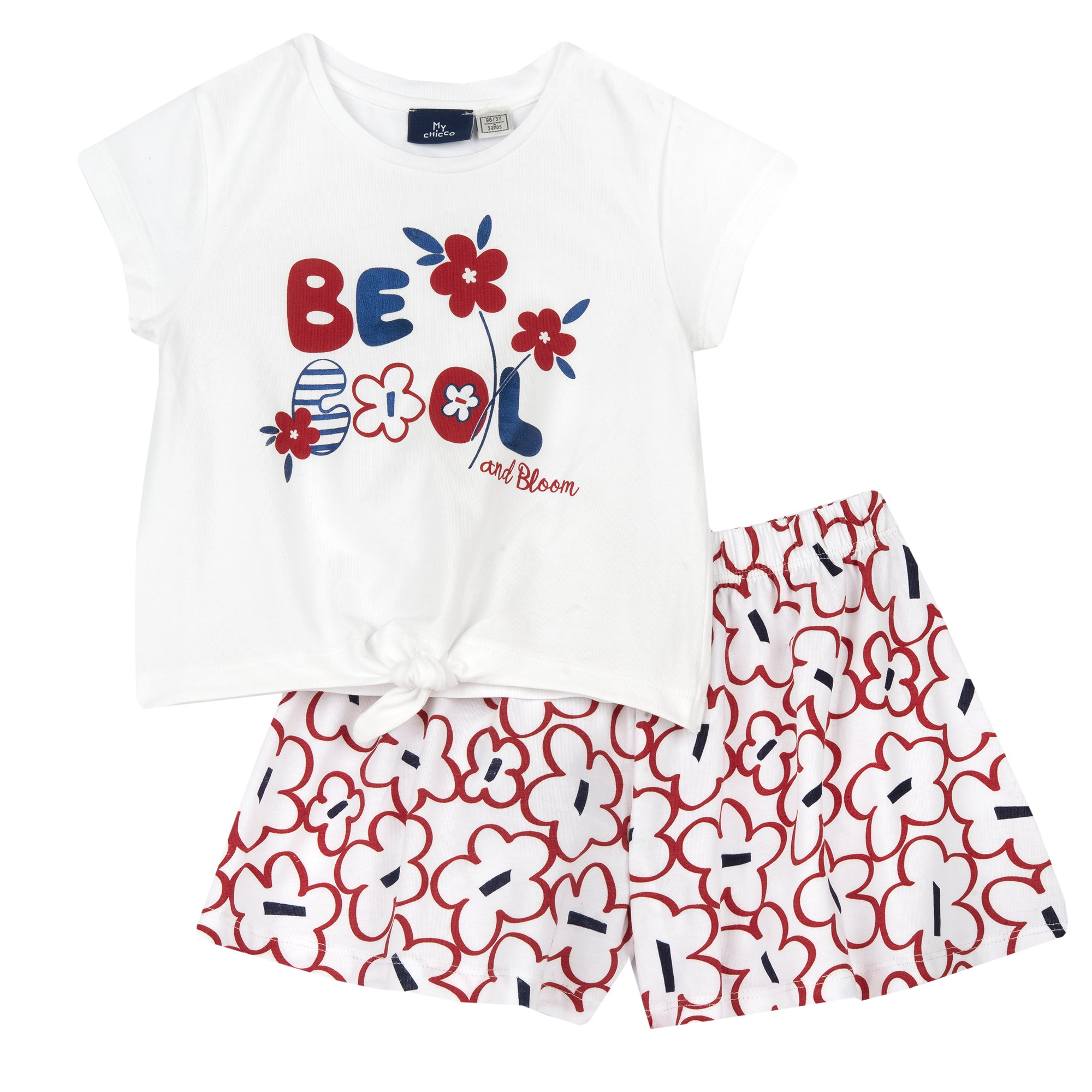 Costum copii Chicco tricou si pantaloni, alb cu rosu, 75831-66MC