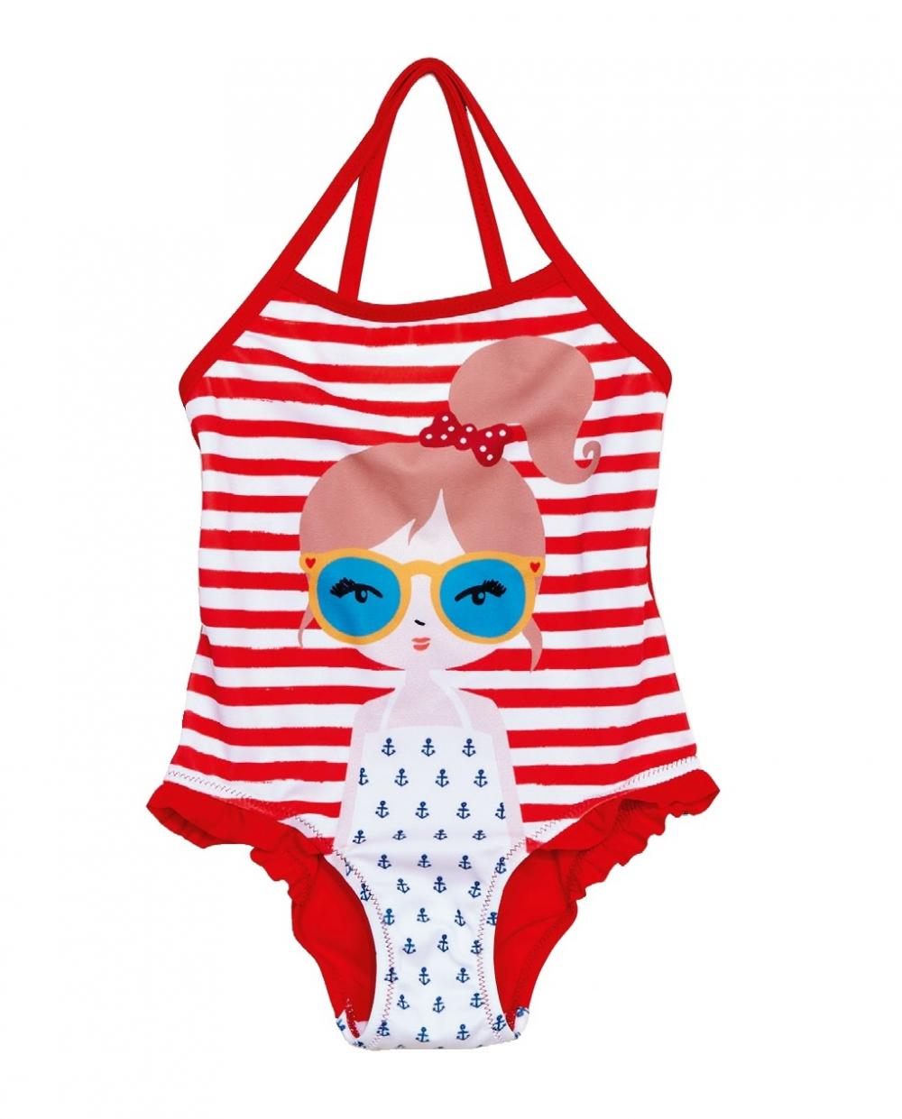 Costum de baie intreg Chicco, alb cu rosu, 92844