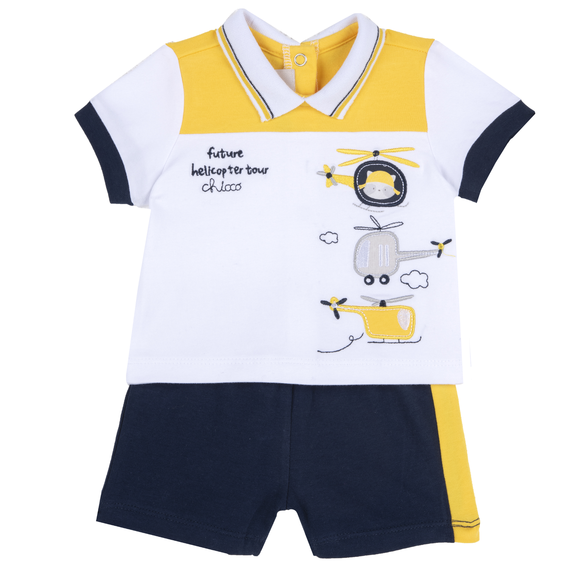 Costumas bebe Chicco tricou si pantaloni, alb cu bleumarin, 07176