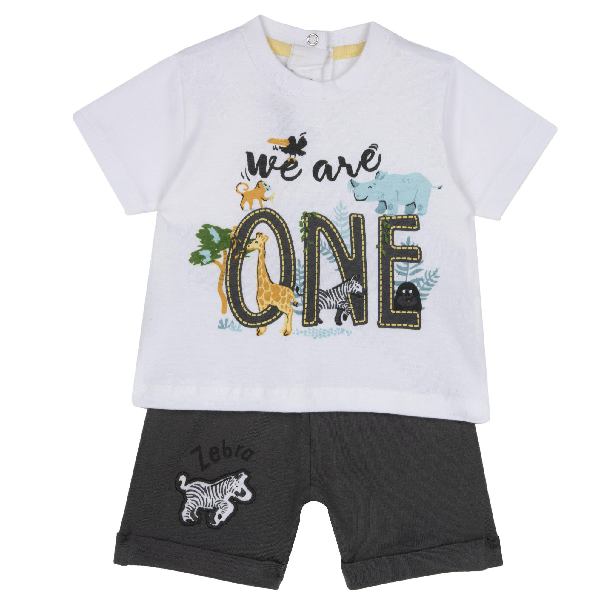Costumas bebe chicco, tricou si pantaloni, gri inchis, 77649