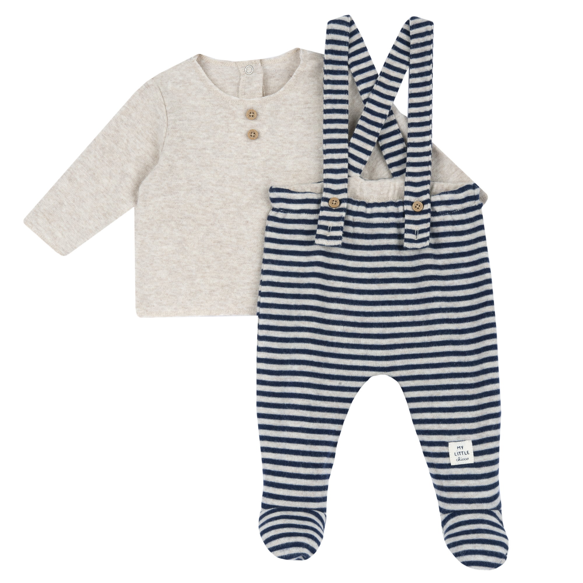 Costumas bluza si salopeta bebe Chicco, botosei, Bej, 00610-69MFCI