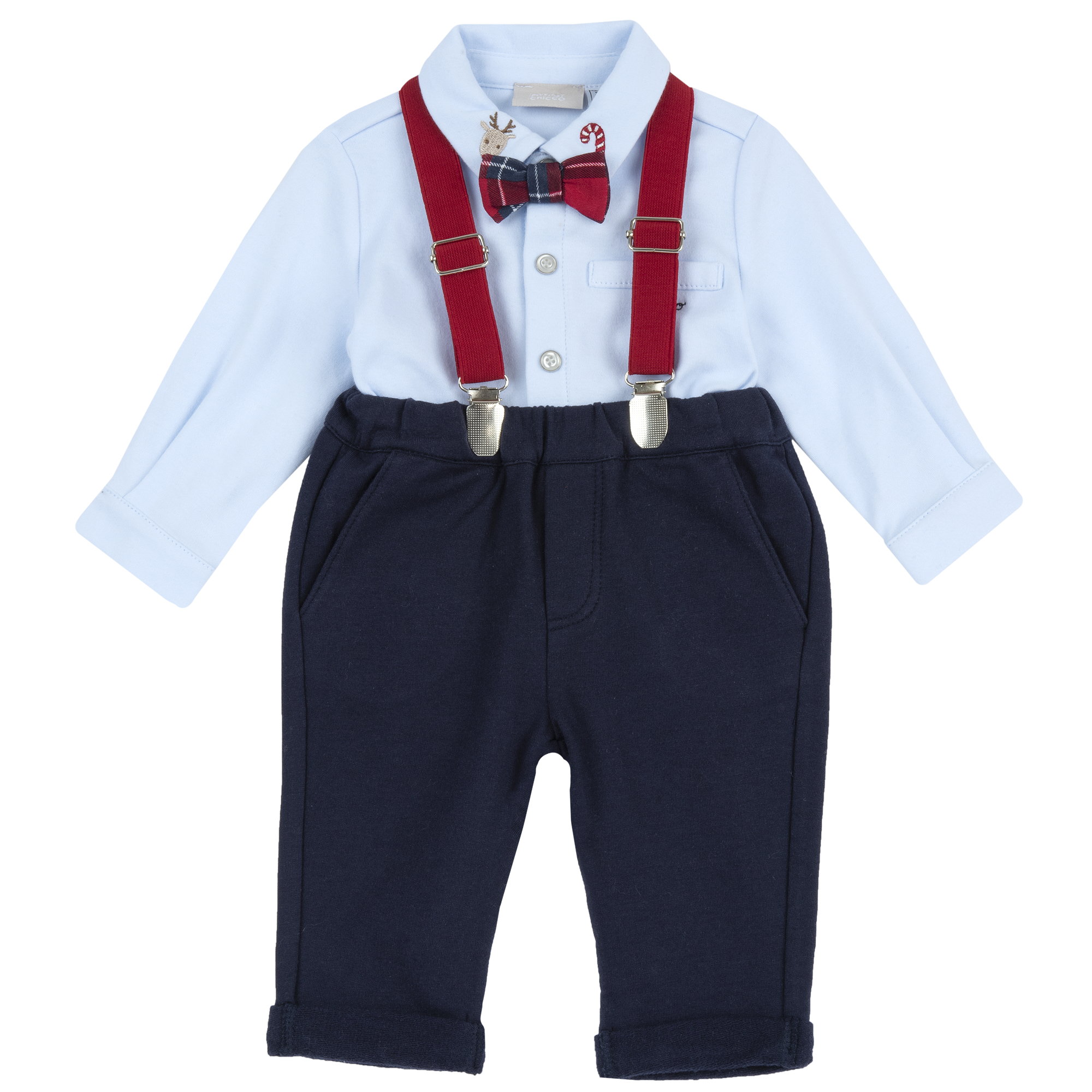Costumas copii Chicco pentru Craciun, bluza si pantaloni, Albastru, 02949-71MFCI
