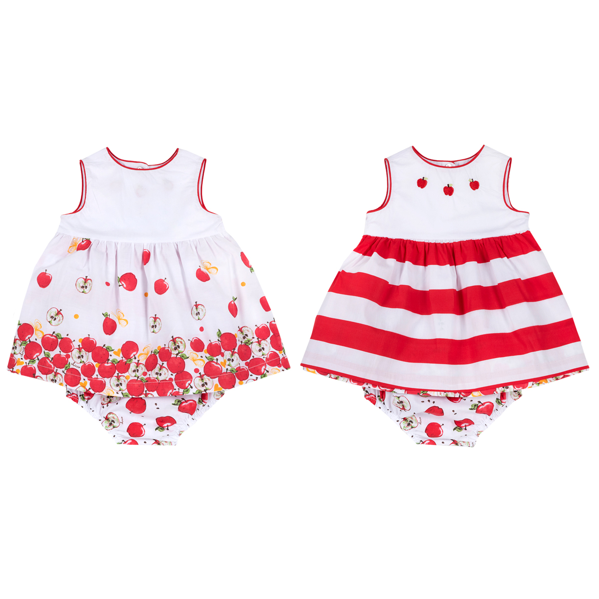 Costum copii Chicco, rochita reversibila cu chilotei, alb cu rosu, 03607