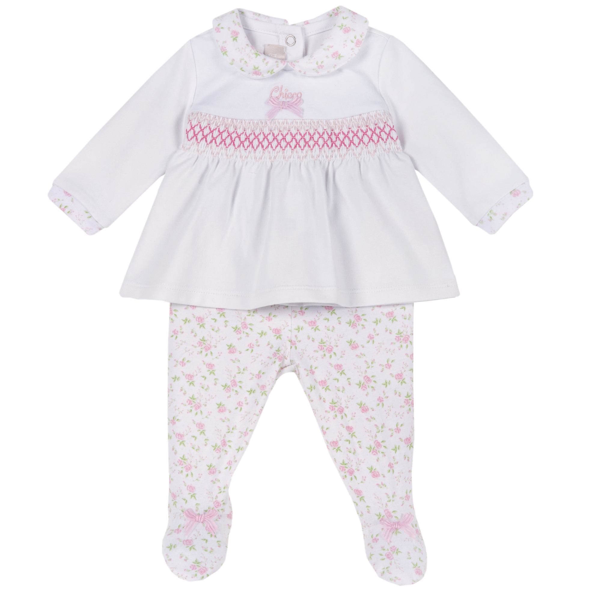 Costumas copii Chicco, bluza si pantalon, roz cu model, 76401