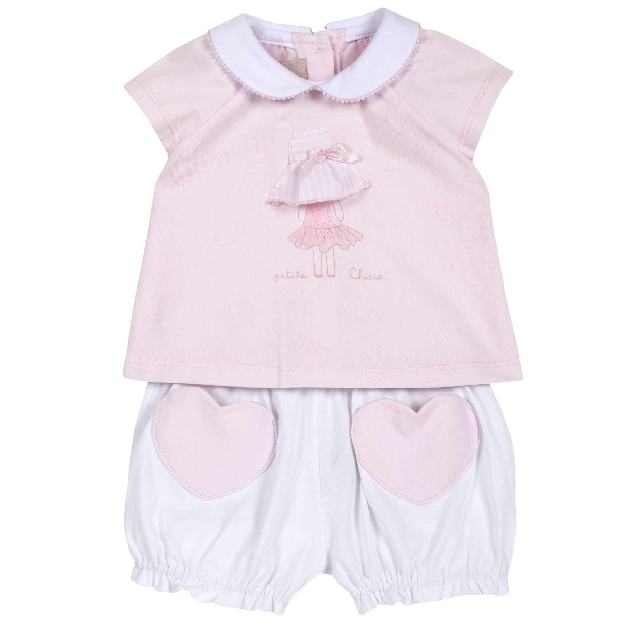 Salopeta bebe Chicco cu botosei, alb cu roz, 76427