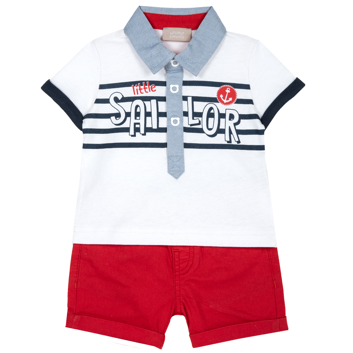 Costum copii Chicco, tricou si pantalon, rosu cu roz, 76394