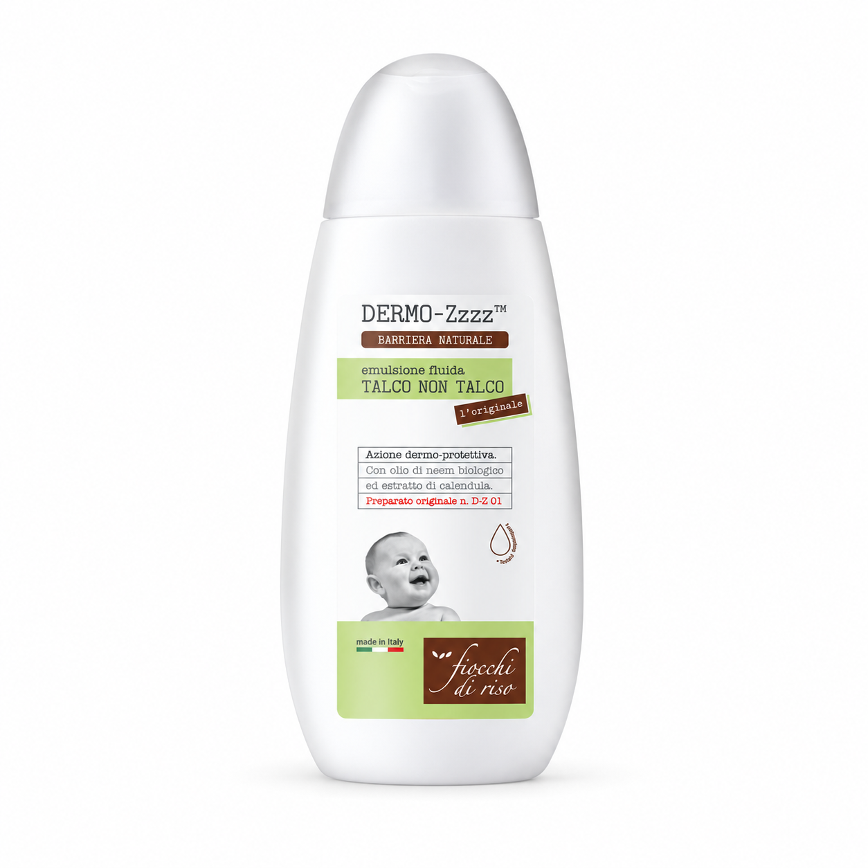 Emulsie fluidă dermo-protectoare Fiocchi di Risso Dermo-Zzzz Talco Non Talco, 120ml, 0luni+