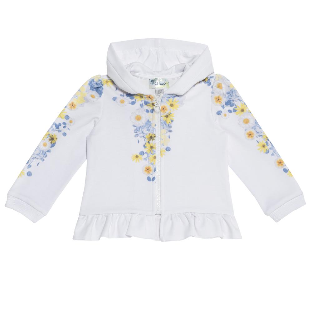 Hanorac pentru copii chicco, fete, alb cu flori, 96347