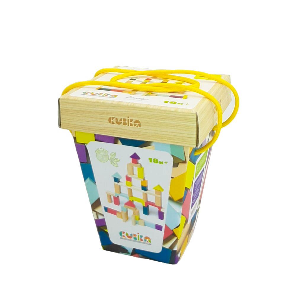 Jucarie din lemn cubika set de constructii 50 bucati, 18luni+