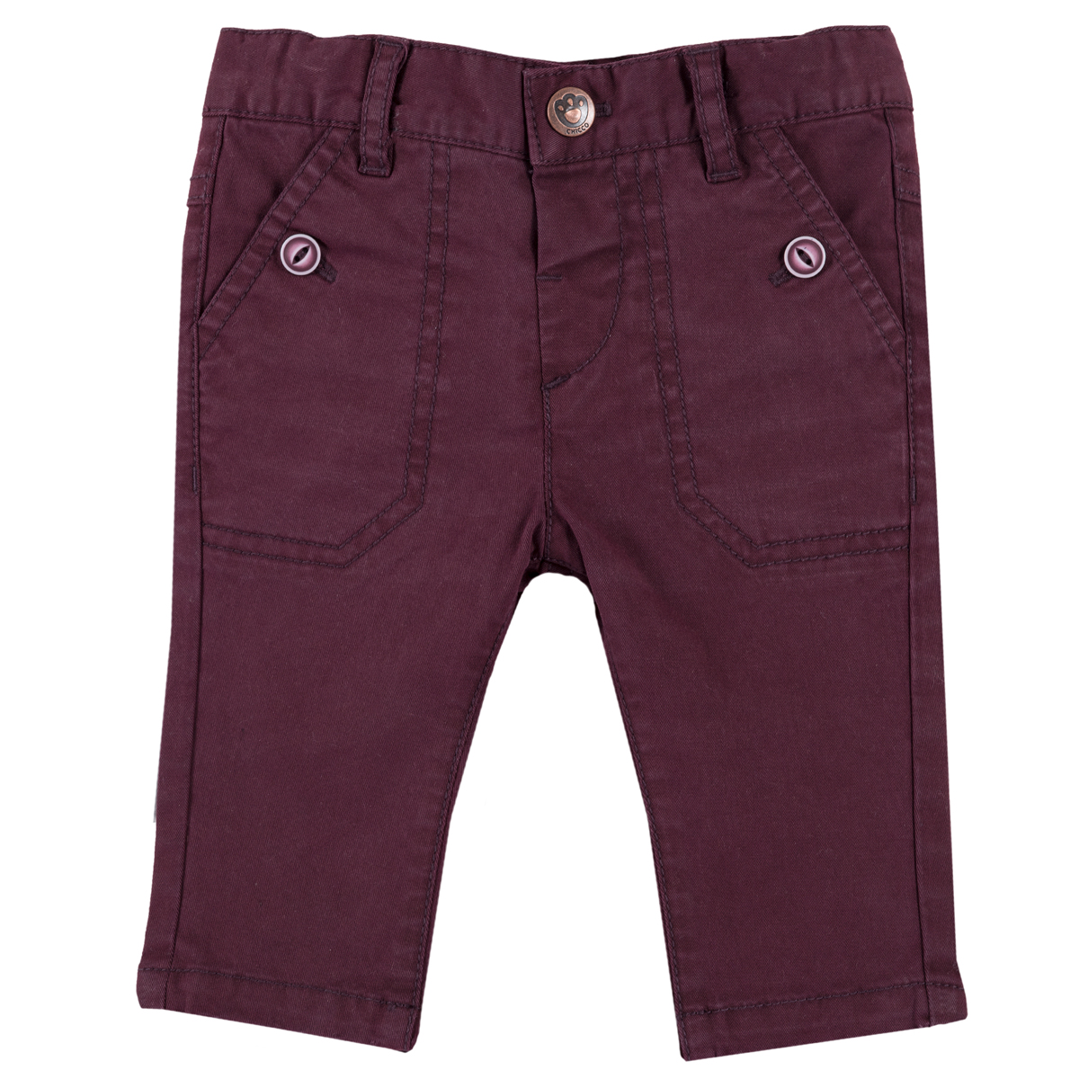 Pantaloni lungi copii Chicco, twill elastic, visiniu, 06764