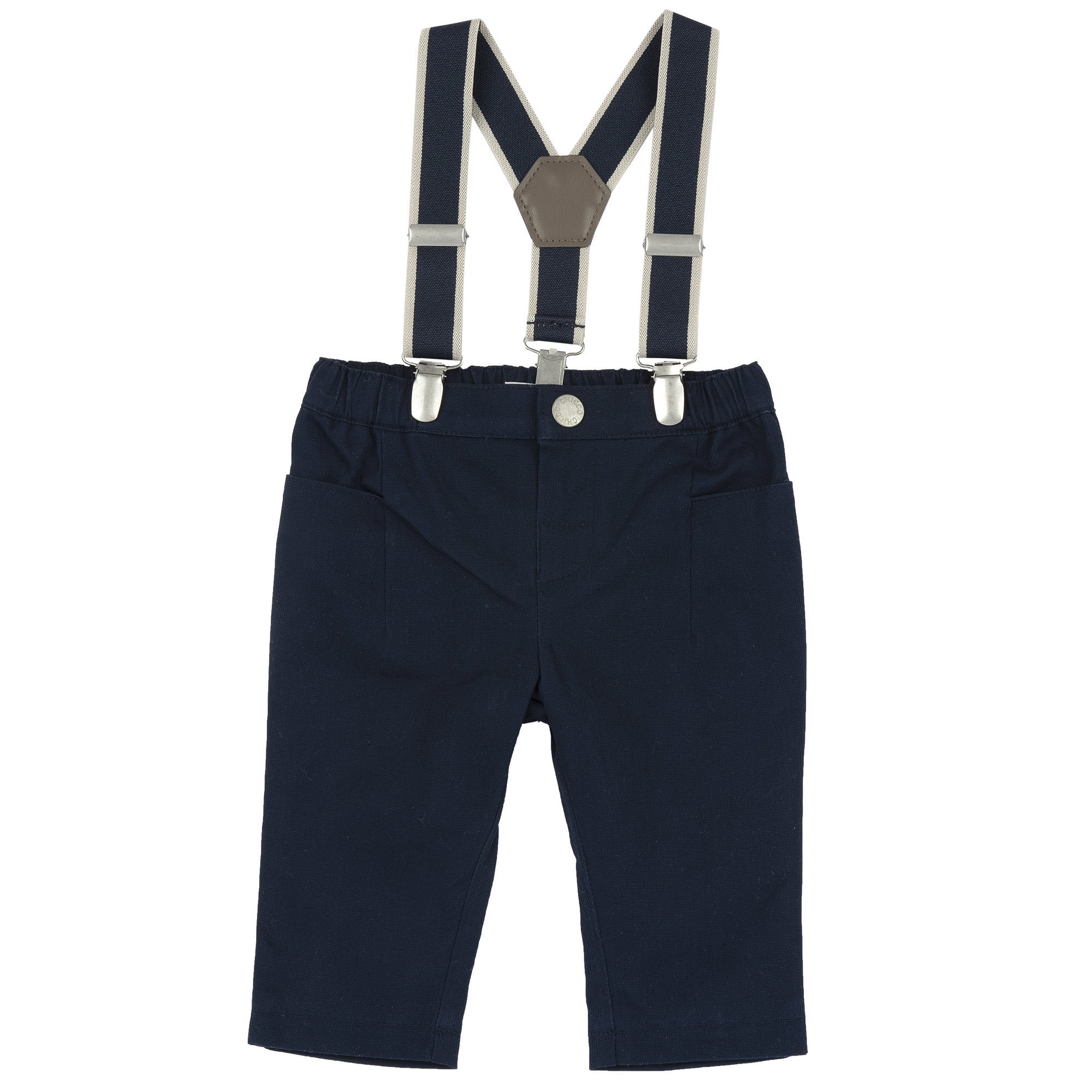 Pantaloni lungi bebelusi Chicco, bretele, Albastru inchis, 00494-69MFCO