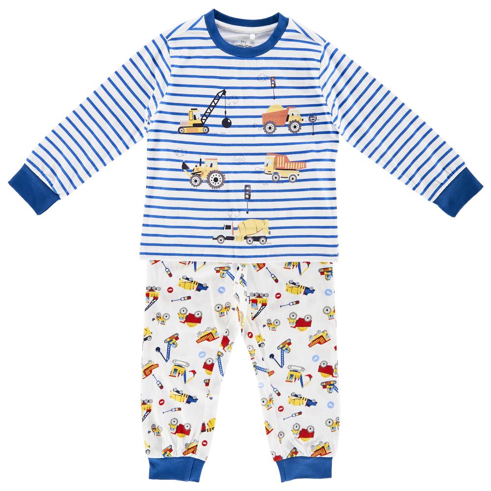 Pijama copii Chicco, maneca lunga, baieti, alb cu albastru