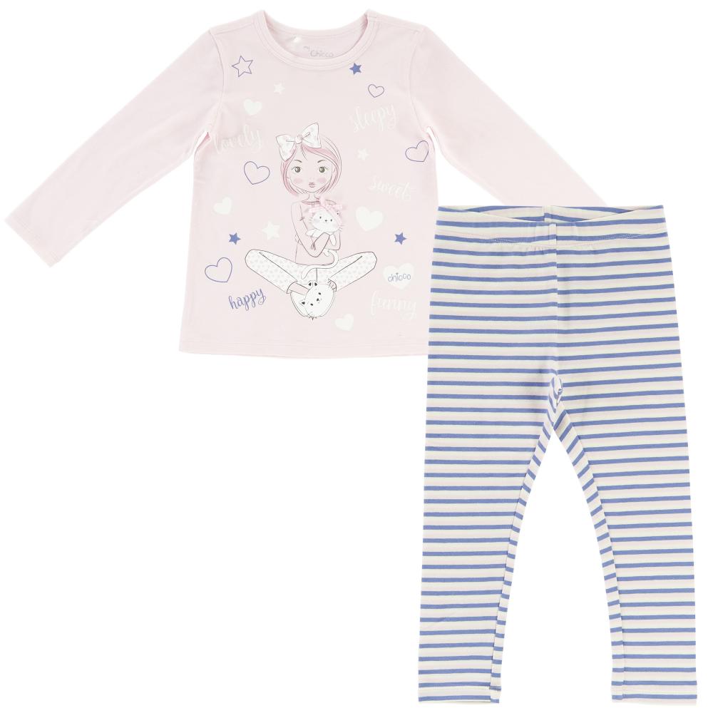 Pijama copii Chicco, tricou maneca lunga si colanti, roz, 31199