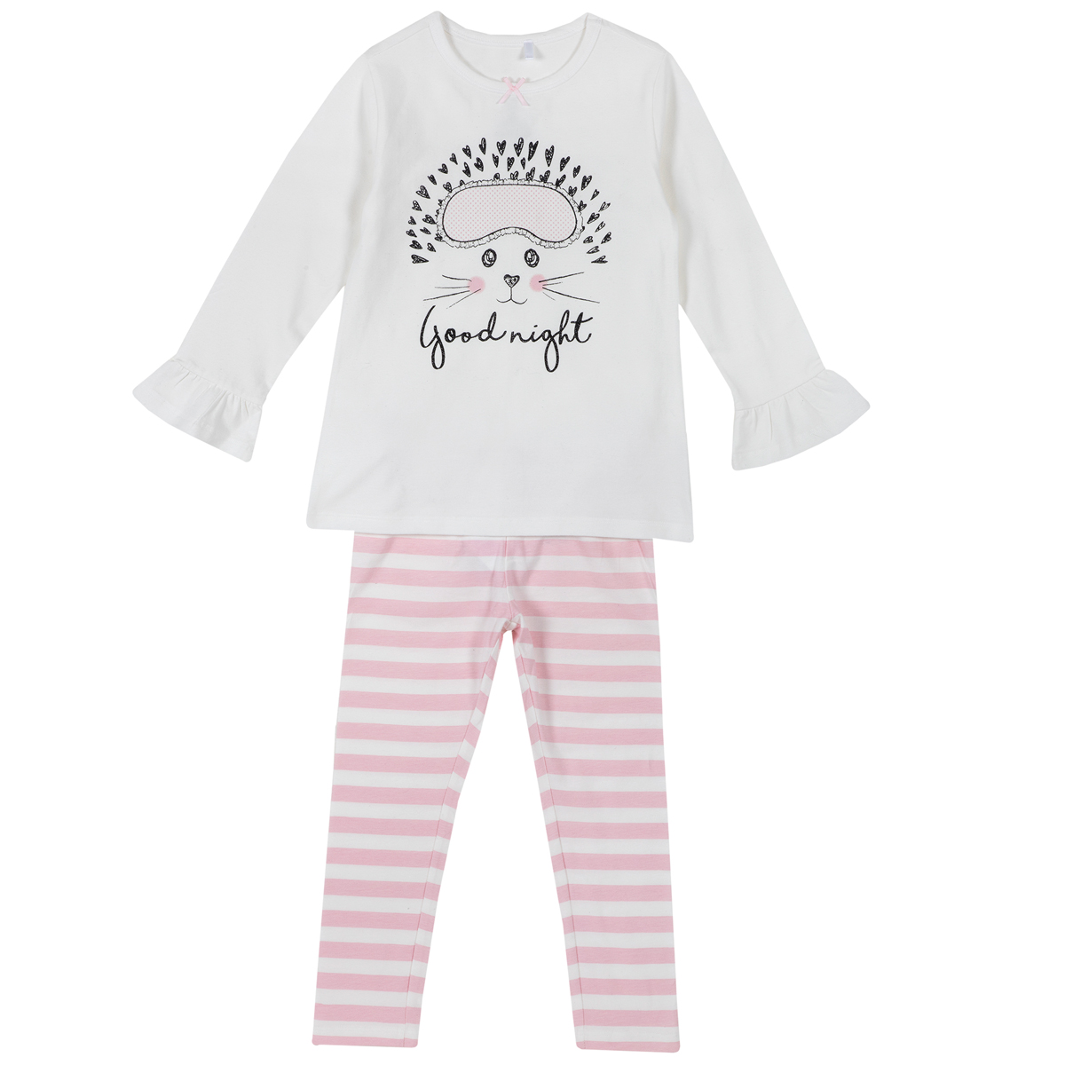 Pijama copii Chicco, maneca lunga, alb cu roz, 31269