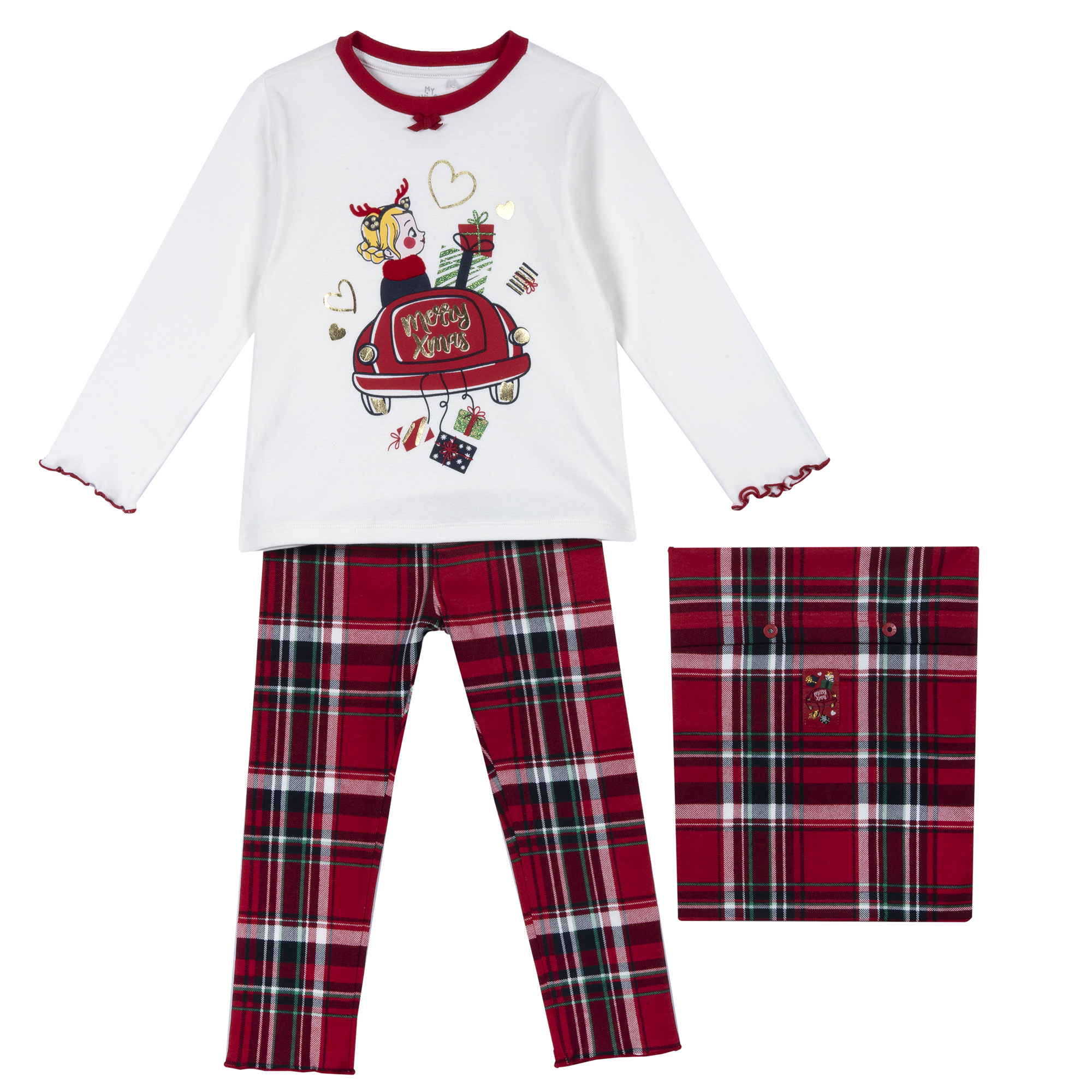 Pijama copii Chicco, bluza si pantaloni, rosu, 31327 CHICCO imagine noua
