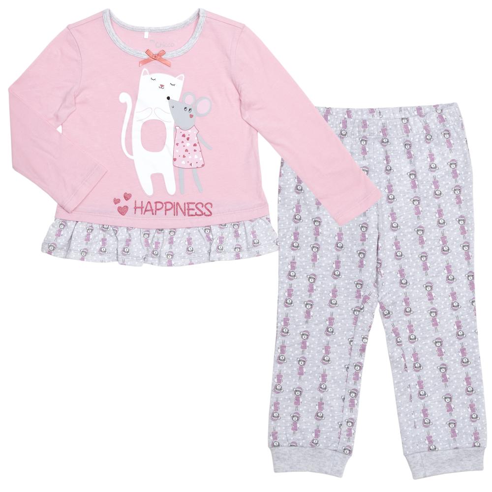 Pijama copii Chicco, fetite, roz cu model, 31175