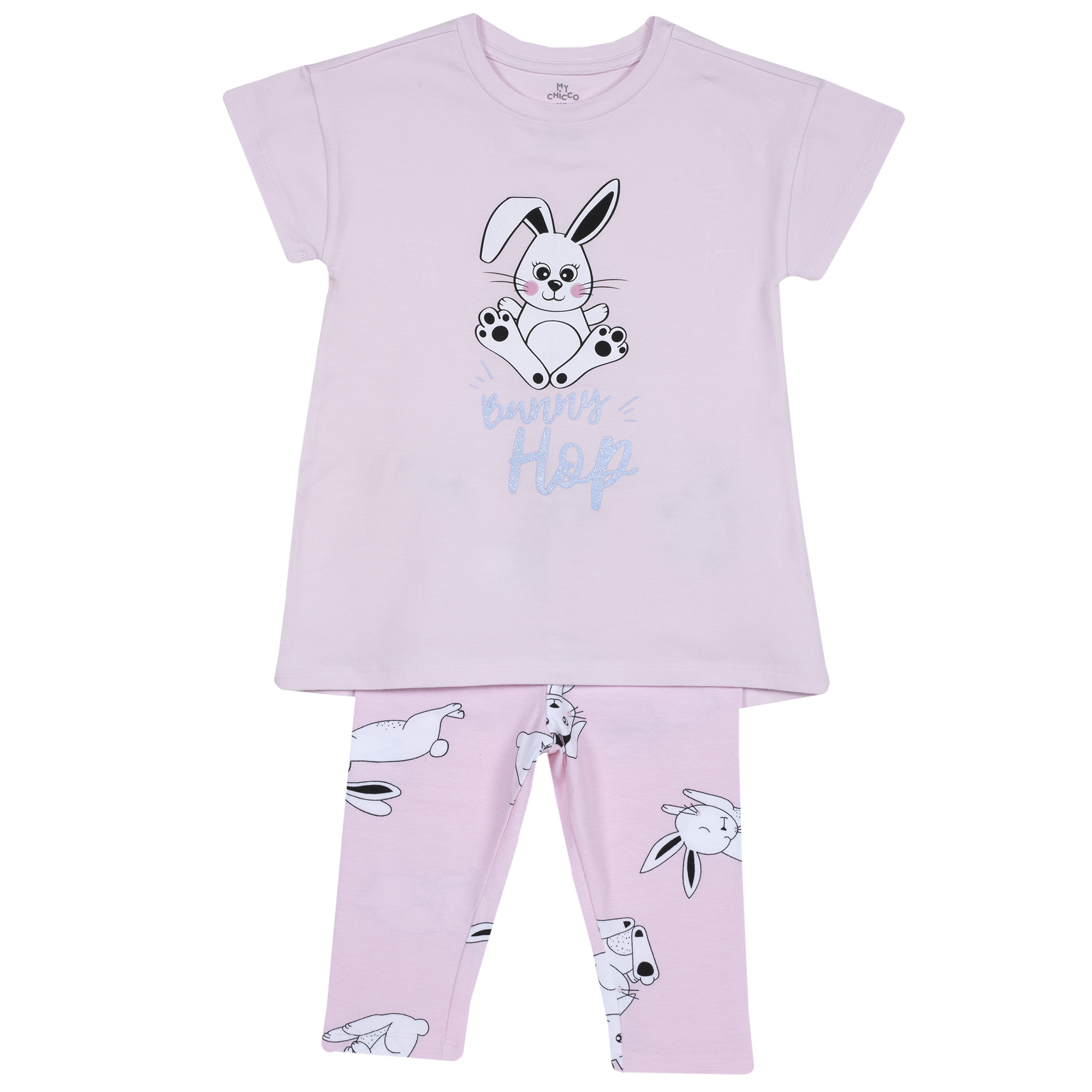 Pijama copii Chicco, tricou si pantalon, roz cu model, 35358