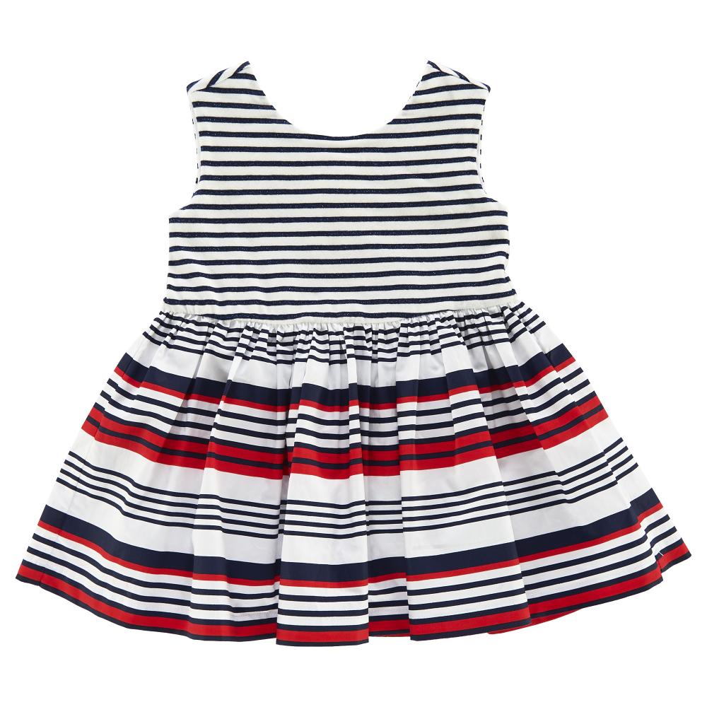 Rochie copii chicco, alb cu dungi rosii si bleumarin