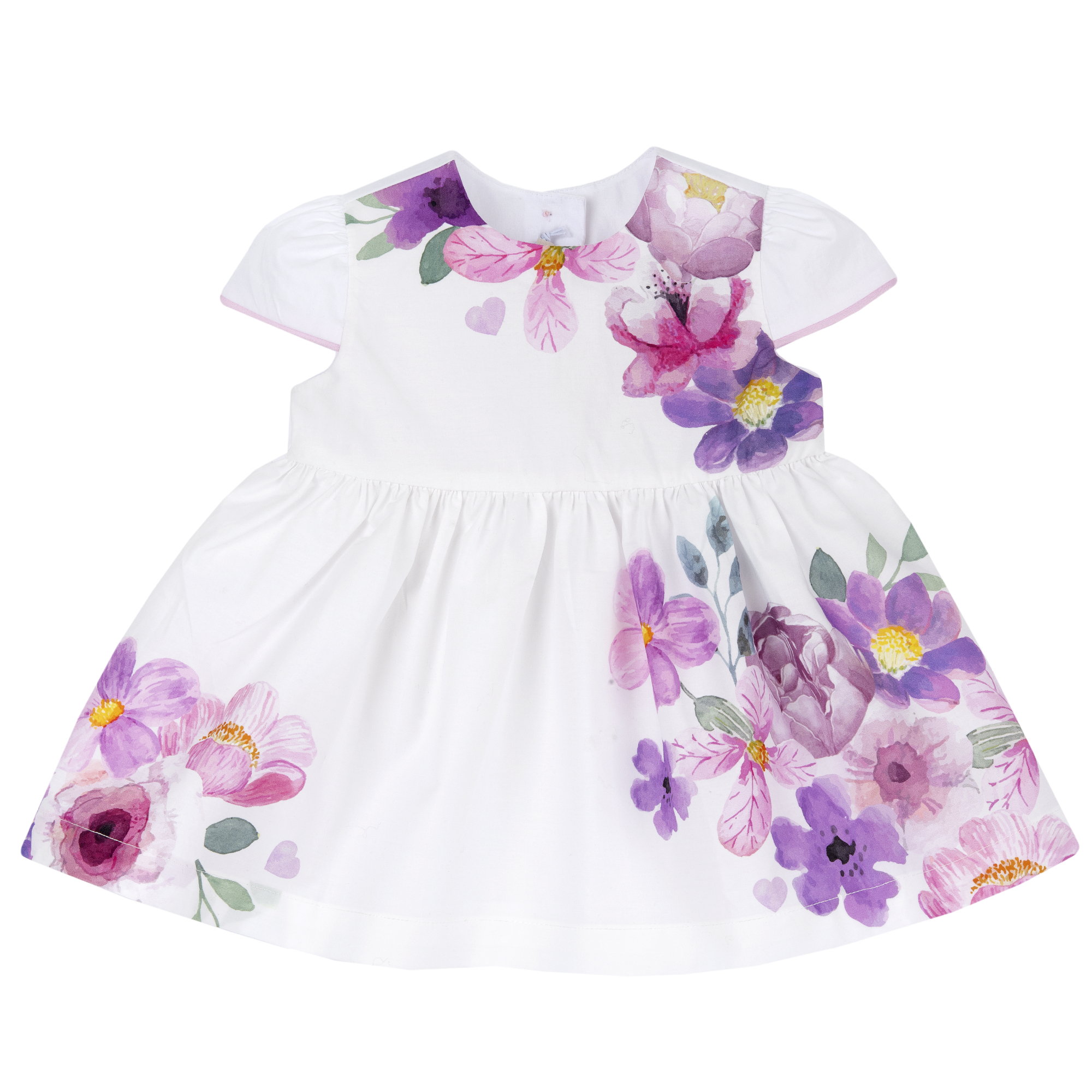 Rochie copii Chicco din poplin, Alb Cu Roz, 05415-66MFCO