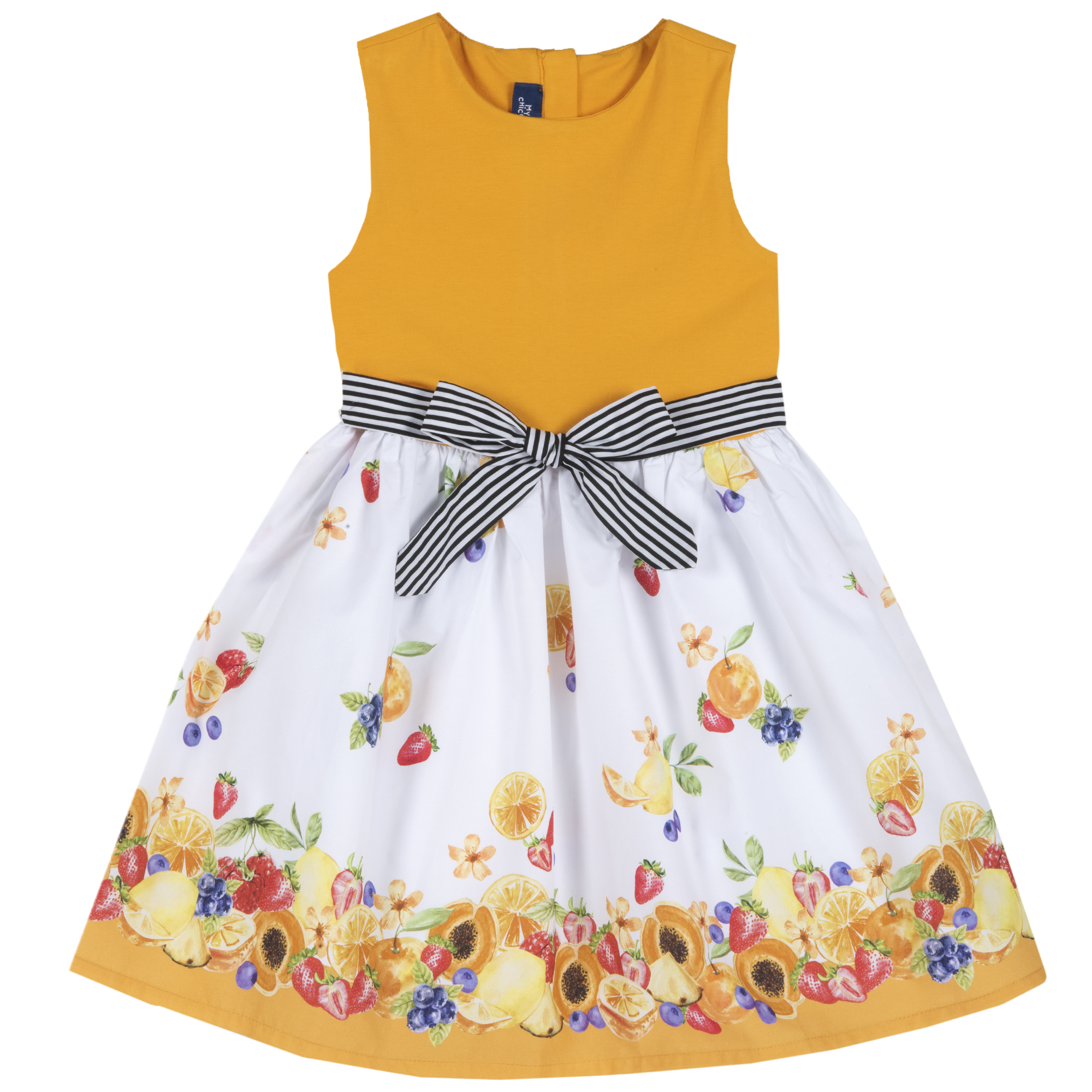 Rochie copii chicco, fara maneci, galben cu model, 03921