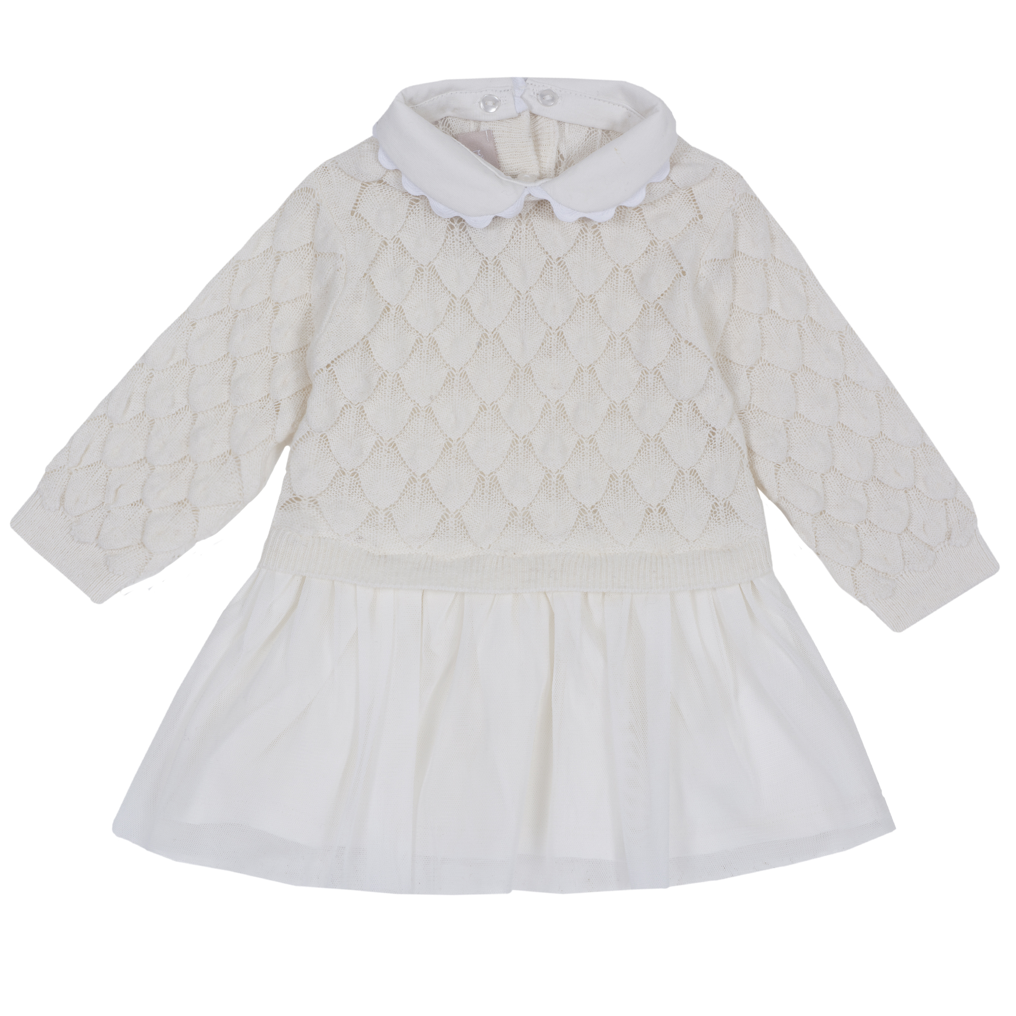 Rochie eleganta copii Chicco, dantela tricotata, alb, 03505 CHICCO