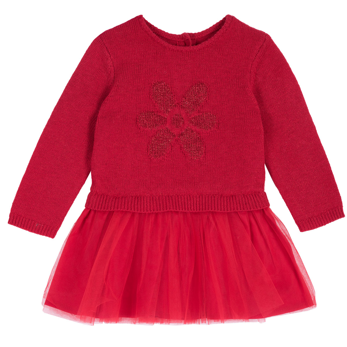 Rochie copii tricotata Chicco, rosu cu model, 03534