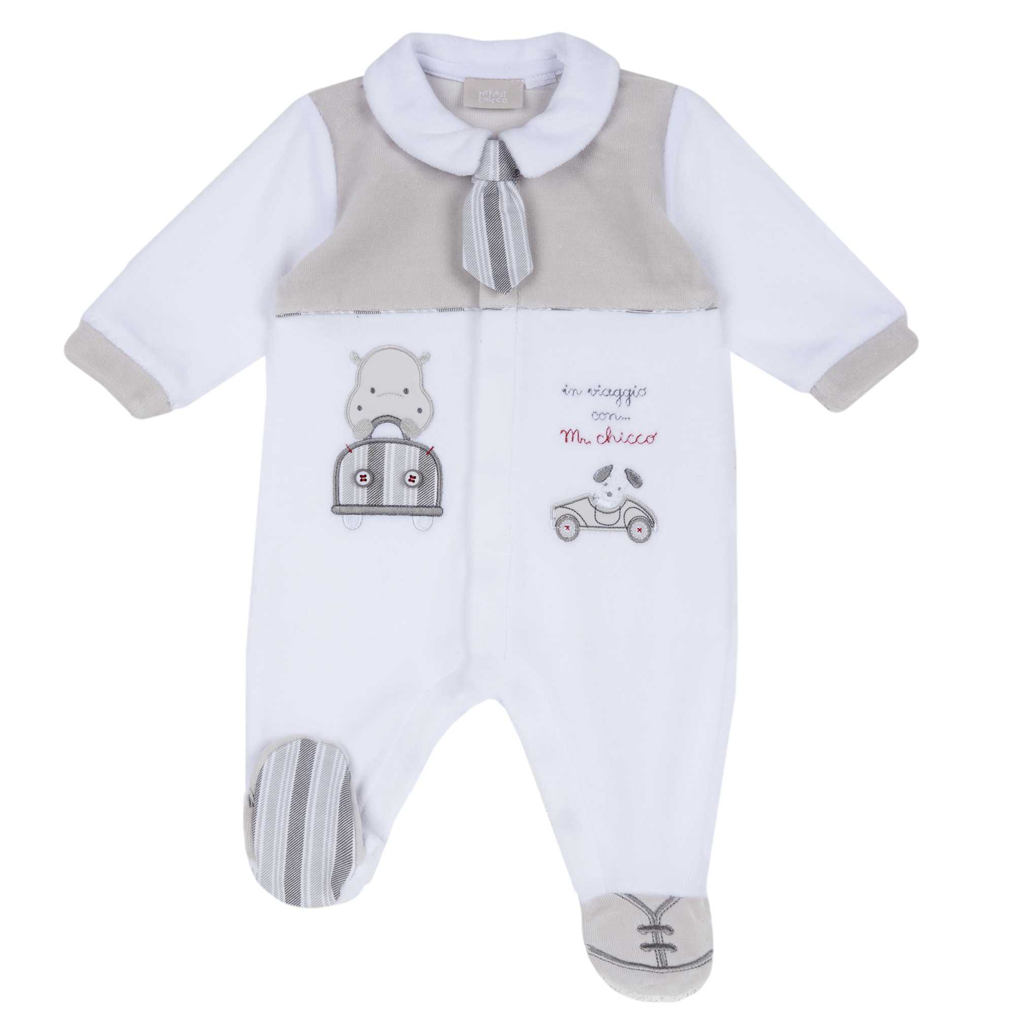 Salopeta bebe Chicco din velur, alb cu model, 02267
