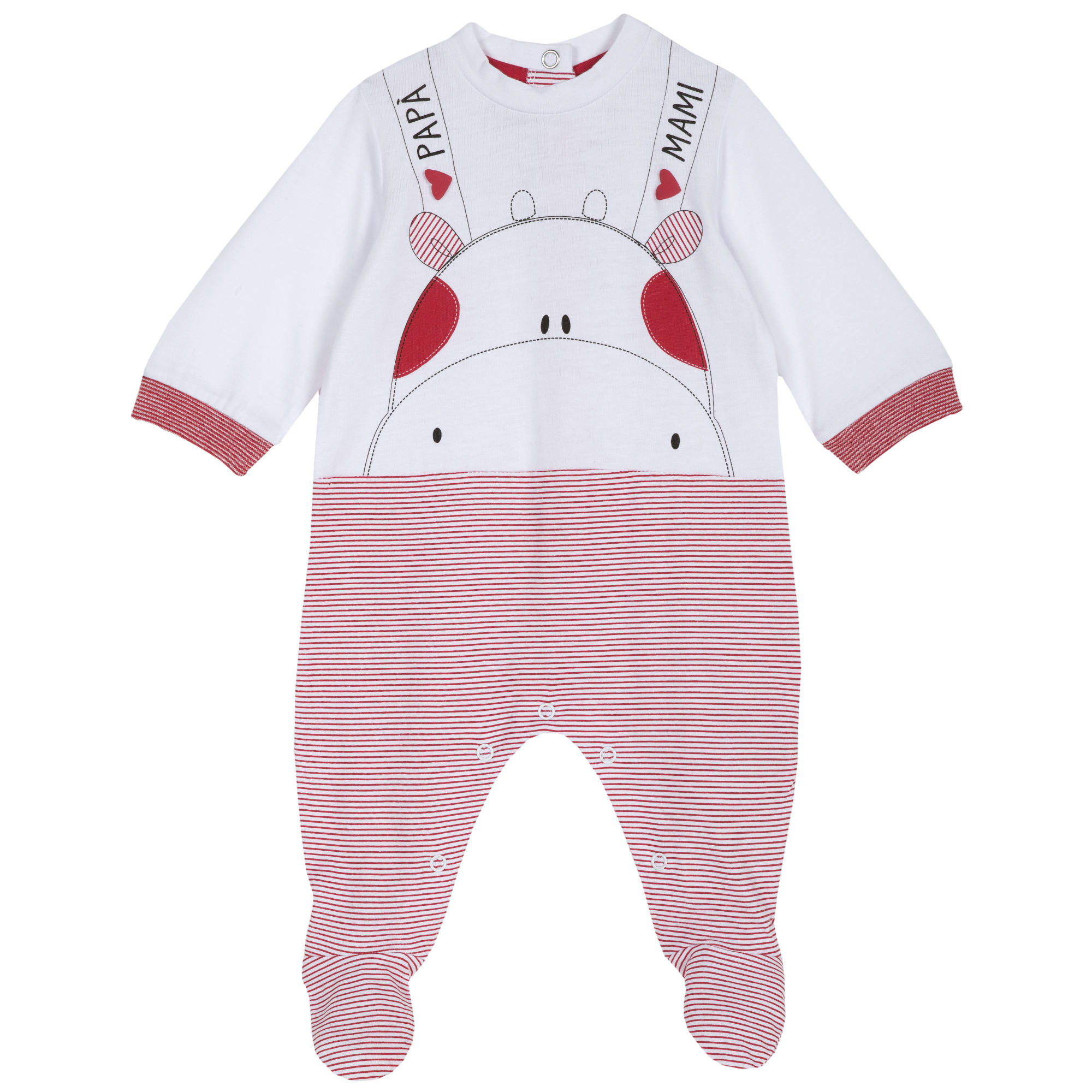 Salopeta bebe chicco, maneca lunga, rosu cu alb, 21745